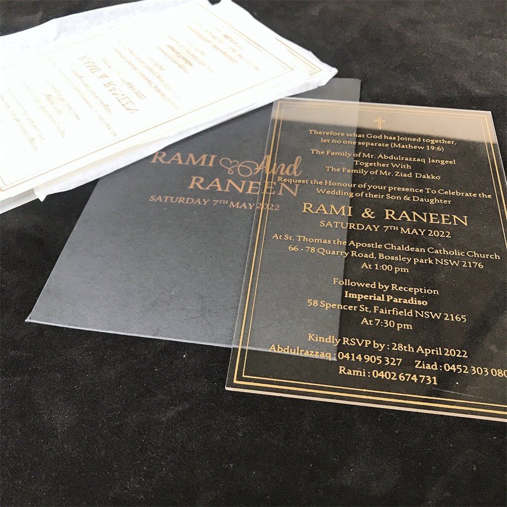 Luxury Gold Wedding Invite Cards Acrylic Text Invitation