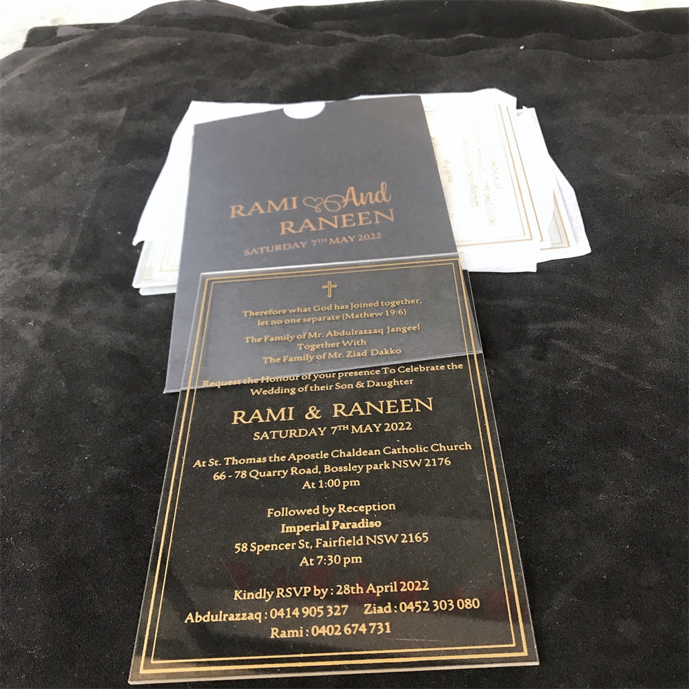 Luxury Gold Wedding Invite Cards Acrylic Text Invitation